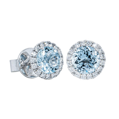 18ct White Gold Aquamarine & Diamond Nina Earrings-Earrings-Walker & Hall