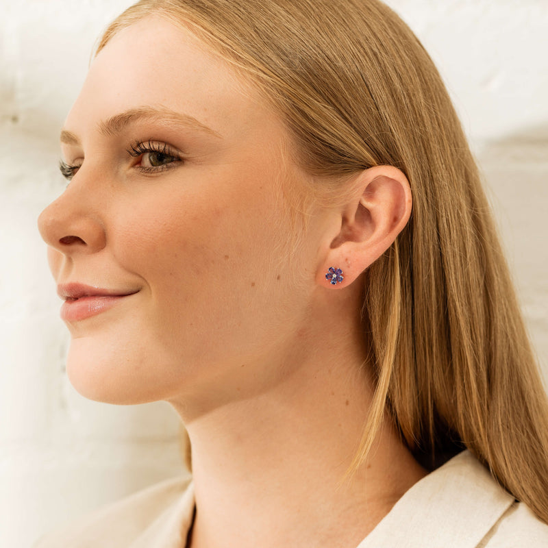 18ct White Gold Tanzanite Forget-Me-Not Flower Earrings-Earrings-Walker & Hall