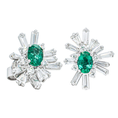 18ct White Gold 1.00ct Emerald & Diamond Palmera Earrings-Earrings-Walker & Hall