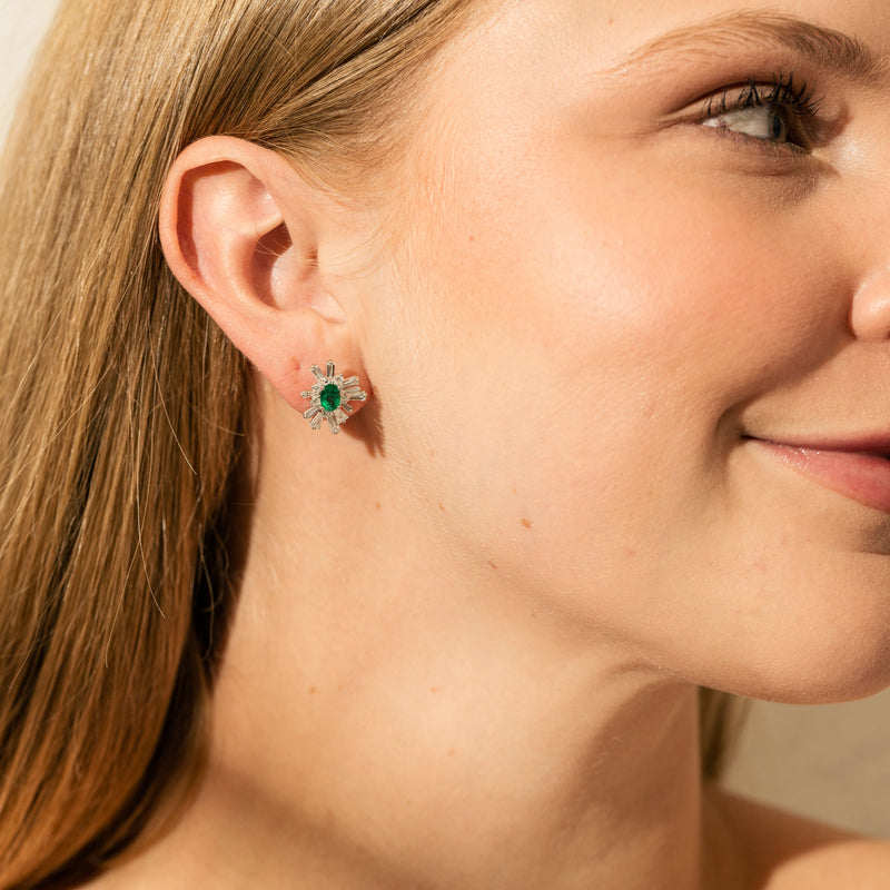 18ct White Gold 1.00ct Emerald & Diamond Palmera Earrings-Earrings-Walker & Hall