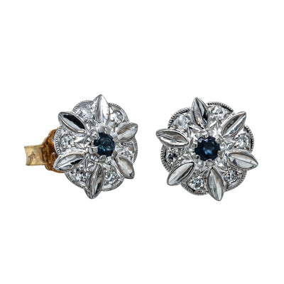 Deja Vu 18ct Bi-Tone Gold Sapphire & Diamond Stud Earrings - Earrings - Walker & Hall