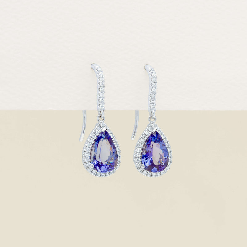 18ct White Gold 3.93ct Tanzanite & Diamond Sierra Earrings - Earrings - Walker & Hall