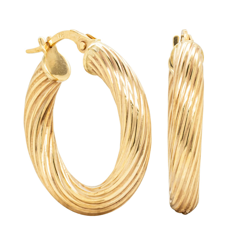 9ct Yellow Gold Textured Hoop Earrings-Earrings-Walker & Hall