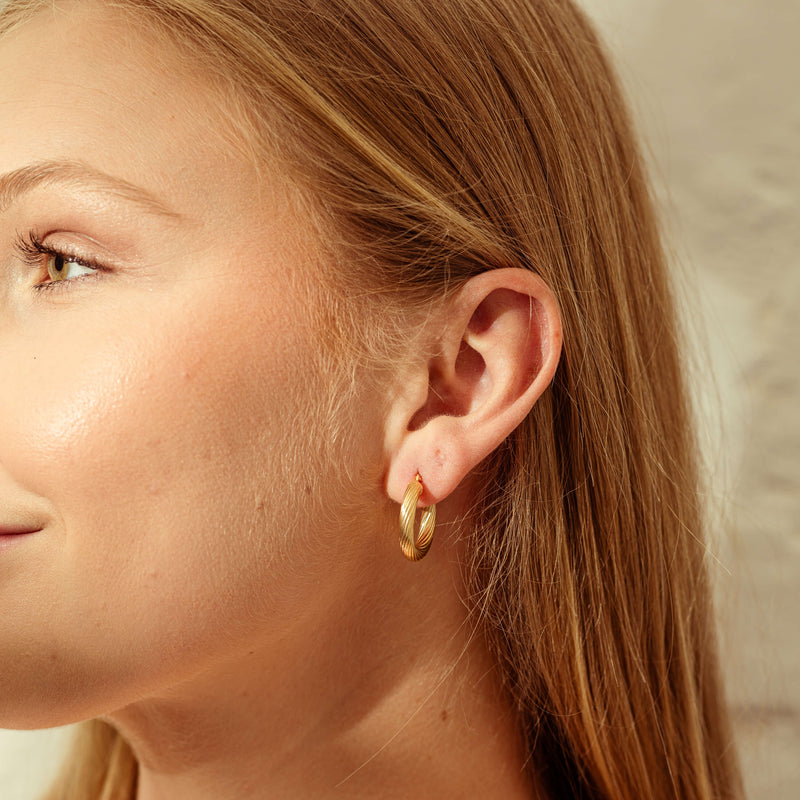 9ct Yellow Gold Textured Hoop Earrings-Earrings-Walker & Hall