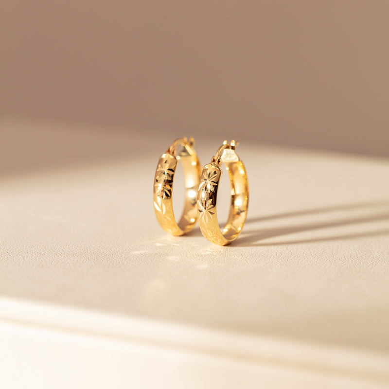 9ct Yellow Gold Reflections Hoop Earrings-Earrings-Walker & Hall