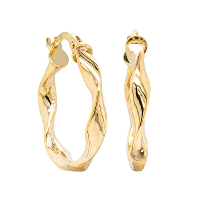 9ct Yellow Gold Ribbon Hoop Earrings-Earrings-Walker & Hall