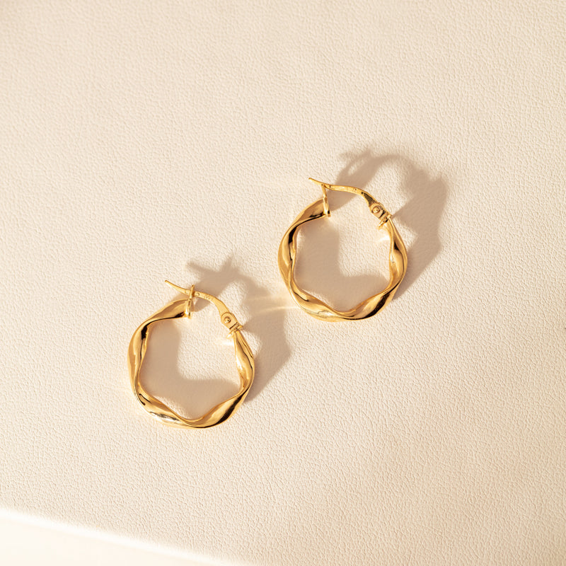 9ct Yellow Gold Ribbon Hoop Earrings-Earrings-Walker & Hall