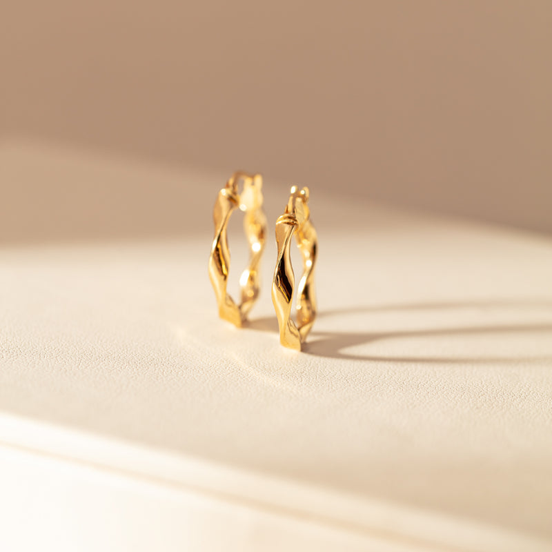 9ct Yellow Gold Ribbon Hoop Earrings-Earrings-Walker & Hall