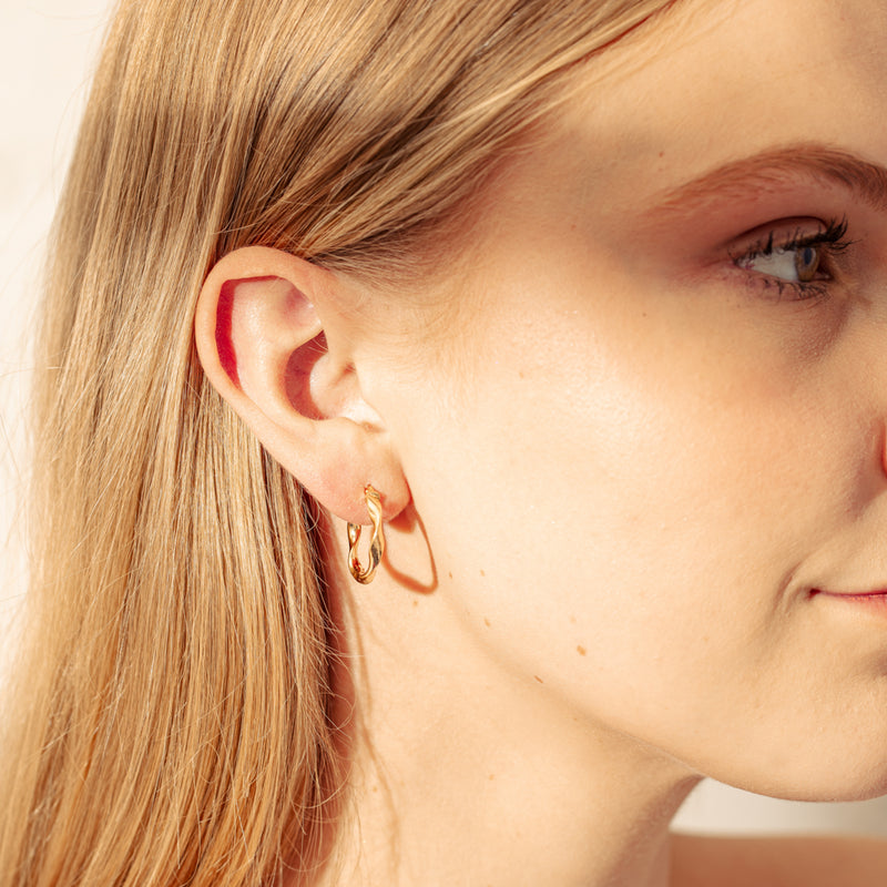 9ct Yellow Gold Ribbon Hoop Earrings-Earrings-Walker & Hall