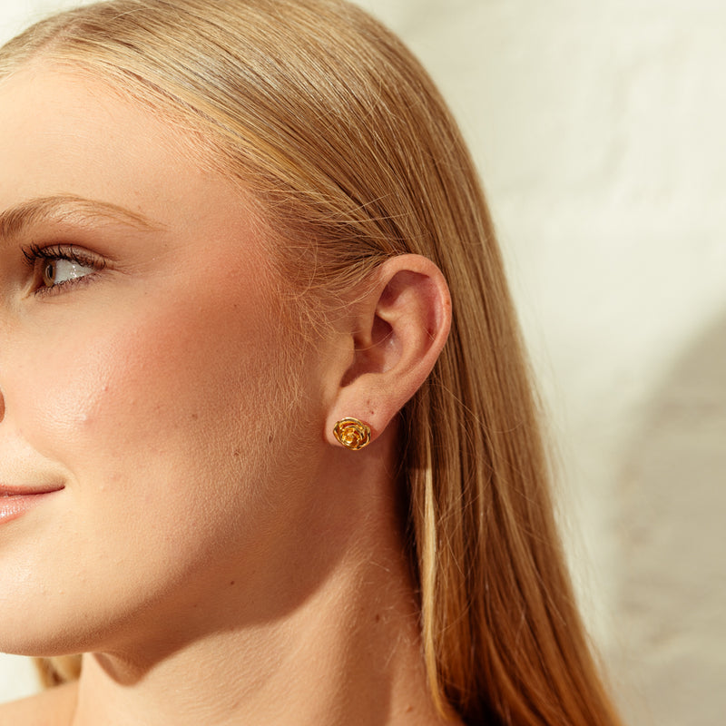 Deja Vu 22ct Yellow Gold Rose Earrings-Earrings-Walker & Hall