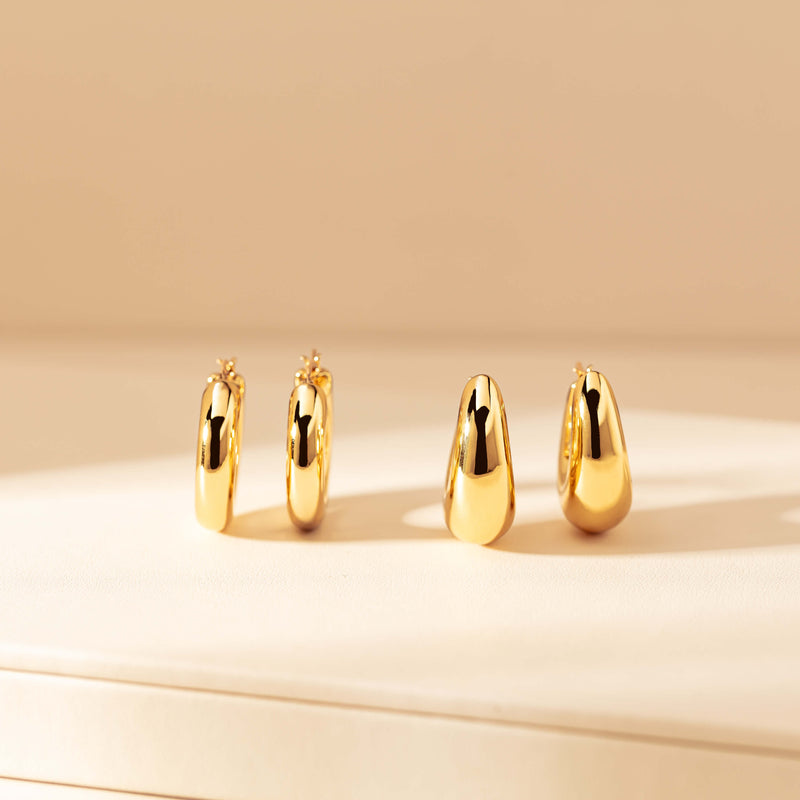 14ct Yellow Gold Hollow Large Oval Hoop Earrings-Earrings-Walker & Hall