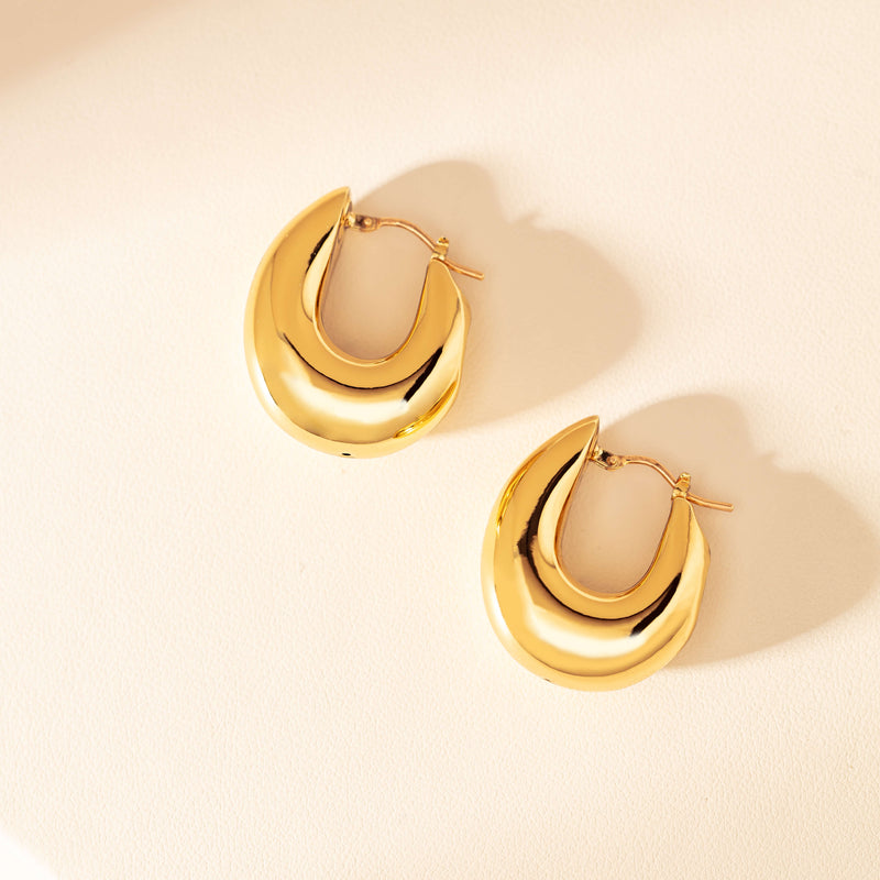 14ct Yellow Gold Hollow Large Oval Hoop Earrings-Earrings-Walker & Hall