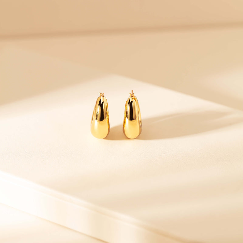 14ct Yellow Gold Hollow Large Oval Hoop Earrings-Earrings-Walker & Hall