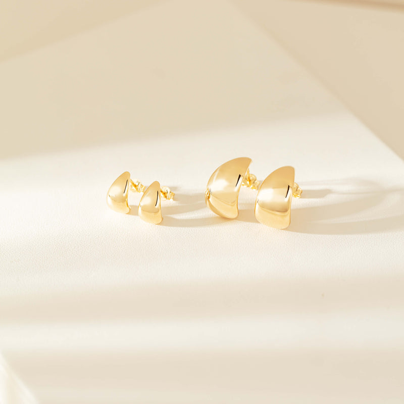 9ct Yellow Gold Crescent Hoop Stud Earrings-Earrings-Walker & Hall