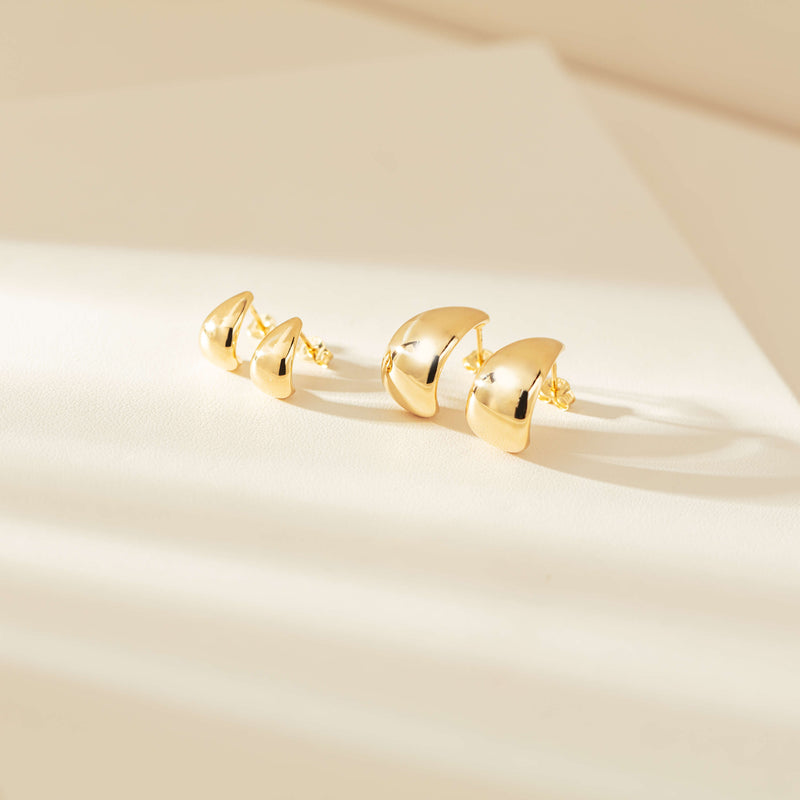9ct Yellow Gold Large Crescent Hoop Stud Earrings-Earrings-Walker & Hall