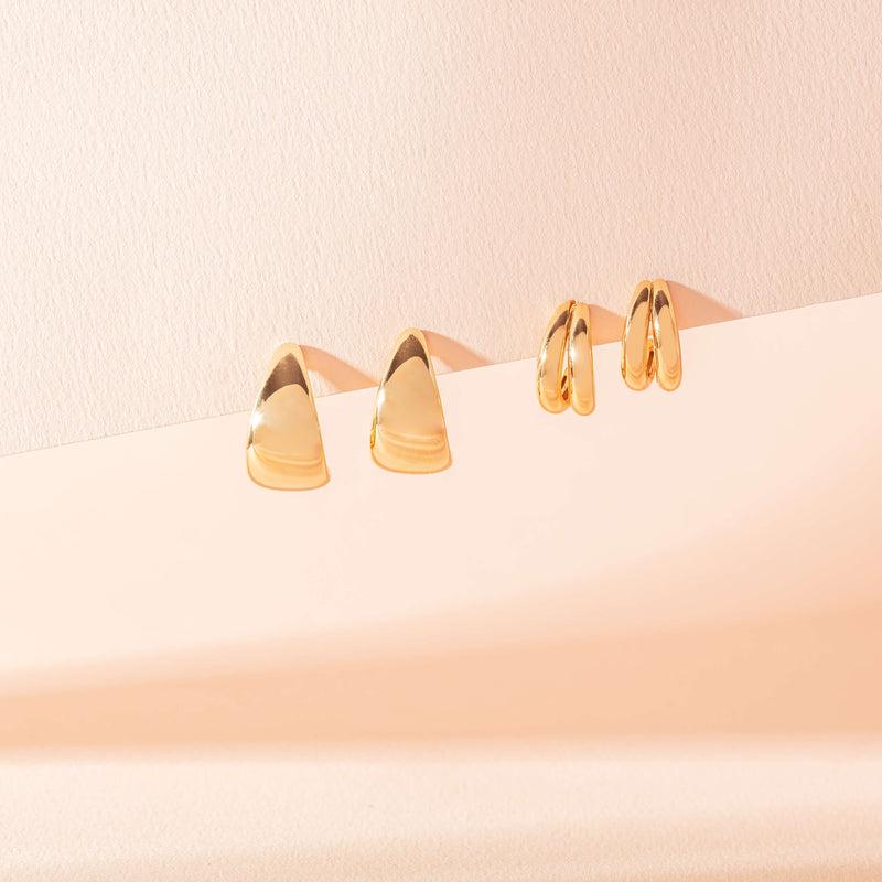 9ct Yellow Gold Large Crescent Hoop Stud Earrings-Earrings-Walker & Hall