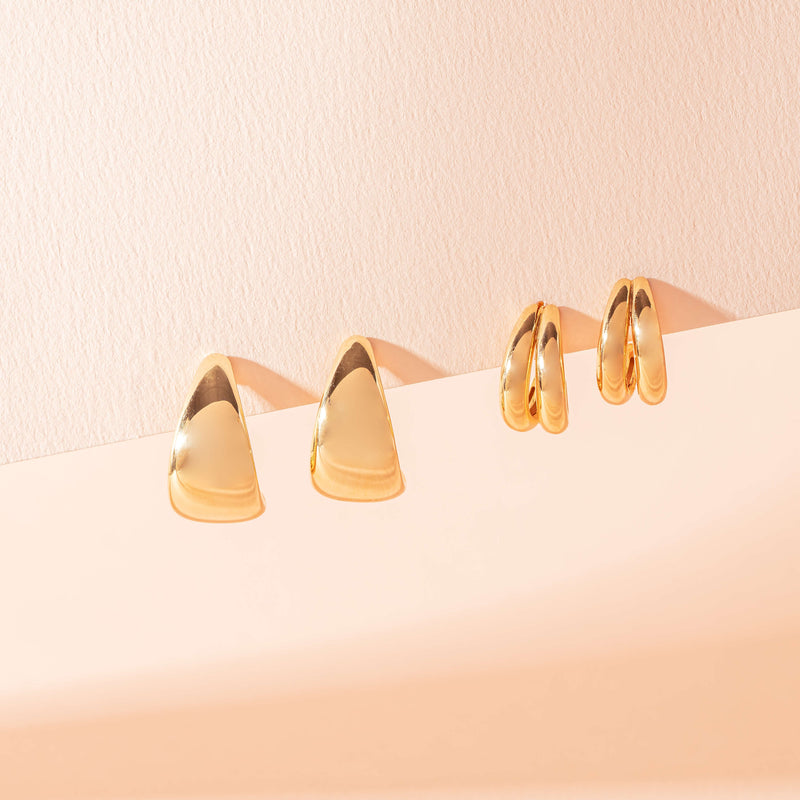 9ct Yellow Gold Double Crescent Hoop Stud Earrings-Earrings-Walker & Hall