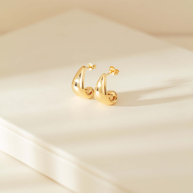 9ct Yellow Gold Large Crescent Hoop Stud Earrings-Earrings-Walker & Hall