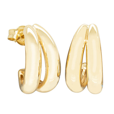 9ct Yellow Gold Double Crescent Hoop Stud Earrings-Earrings-Walker & Hall