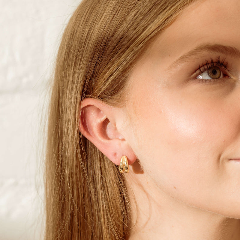 9ct Yellow Gold Double Crescent Hoop Stud Earrings-Earrings-Walker & Hall