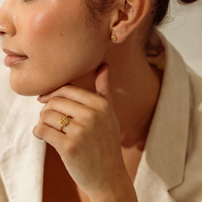 18ct Yellow Gold Albertine Rose Stud Earrings - Earrings - Walker & Hall