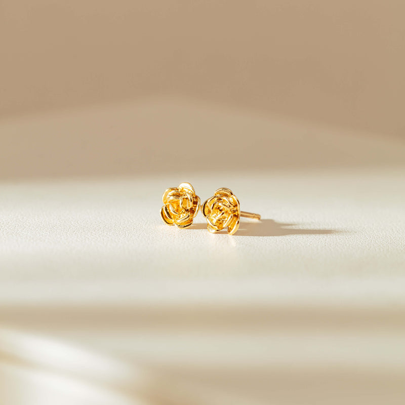 18ct Yellow Gold Rose Stud Earrings-Earrings-Walker & Hall