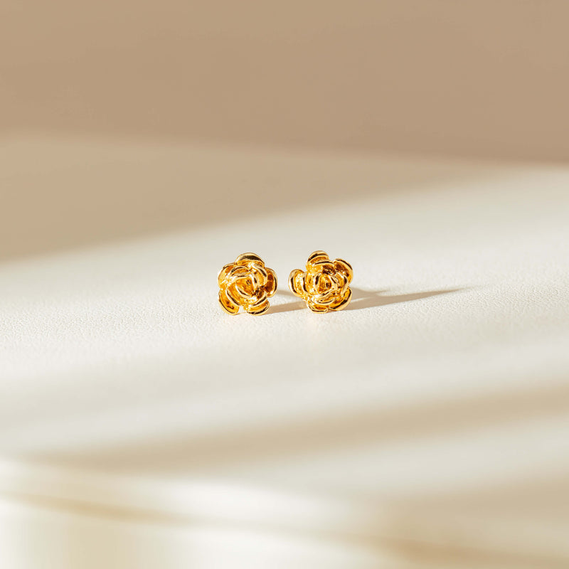 18ct Yellow Gold Rose Stud Earrings-Earrings-Walker & Hall