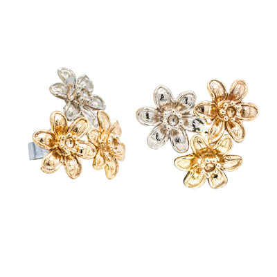 Deja Vu 14ct Tri-Tone Gold Flowers Stud Earrings-Earrings-Walker & Hall