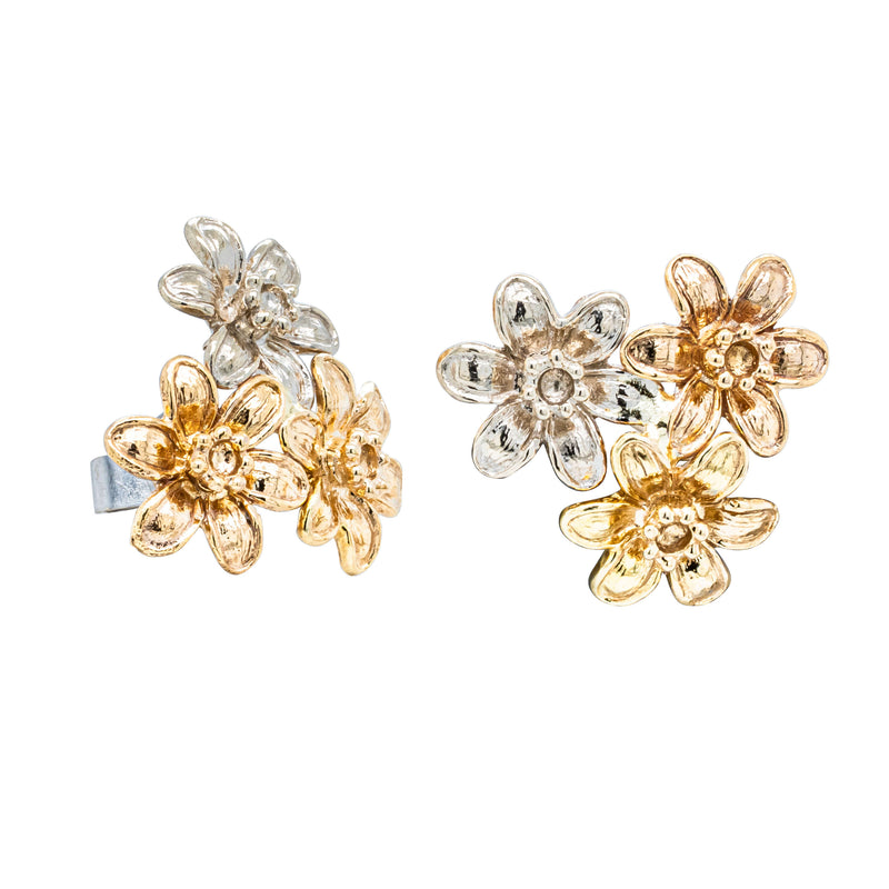 Deja Vu 14ct Tri-Tone Gold Flowers Stud Earrings-Earrings-Walker & Hall