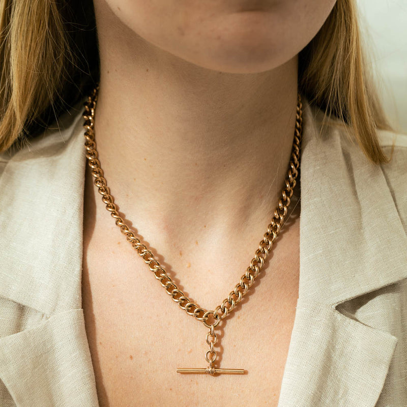 9ct Rose Gold Curb Link Fob Chain Necklace-Necklace-Walker & Hall