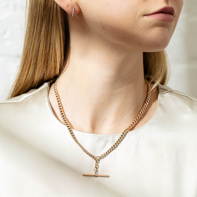Vintage 9ct Rose Gold Curb Fob Chain-Necklace-Walker & Hall
