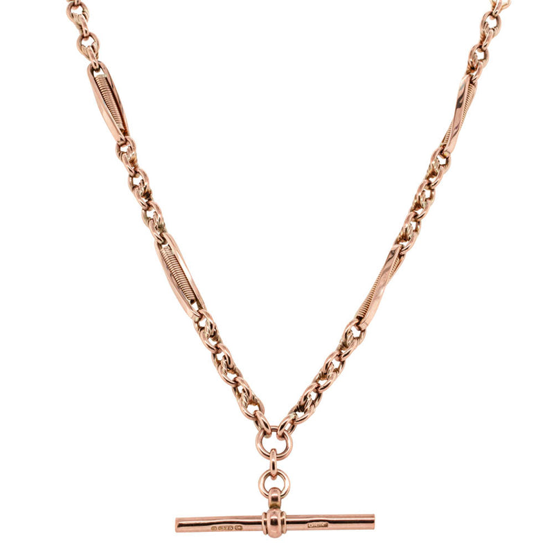 Vintage 9ct Rose Gold Albert Fob Chain-Necklace-Walker & Hall