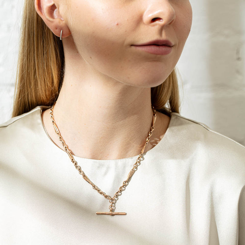 Vintage 9ct Rose Gold Albert Fob Chain-Necklace-Walker & Hall