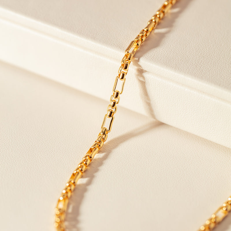 9ct Yellow Gold Square Figaro Chain-Necklace-Walker & Hall