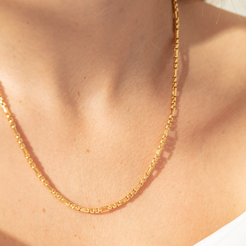 9ct Yellow Gold Square Figaro Chain-Necklace-Walker & Hall