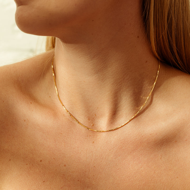 9ct Yellow Gold Box Link Chain-Necklace-Walker & Hall