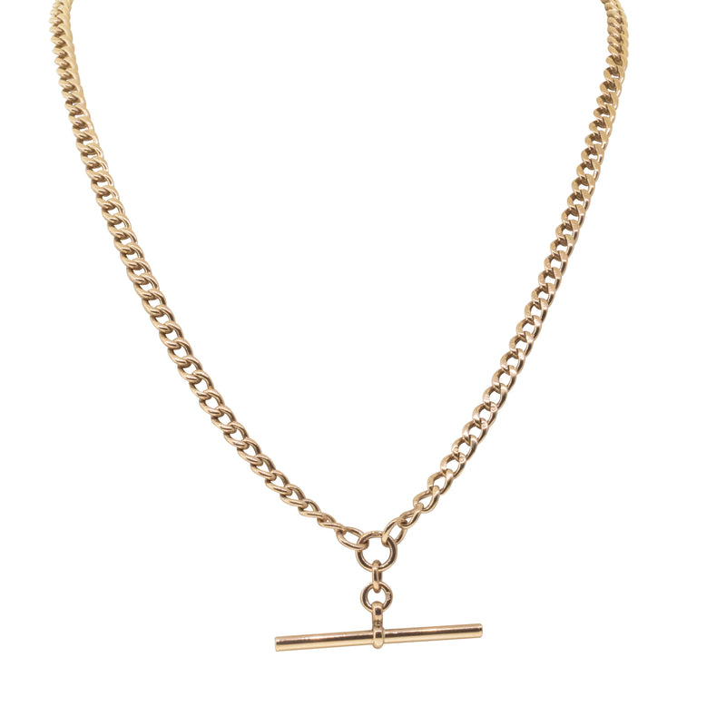 Vintage 9ct Rose Gold Curb Link Fob Chain-Necklace-Walker & Hall