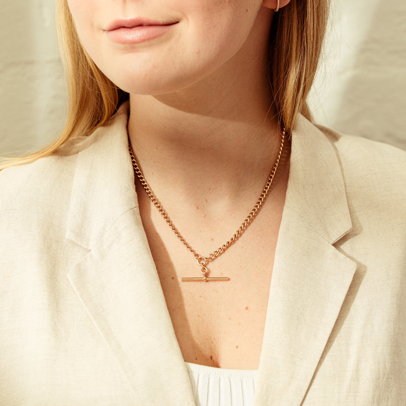 Vintage 9ct Rose Gold Curb Link Fob Chain-Necklace-Walker & Hall