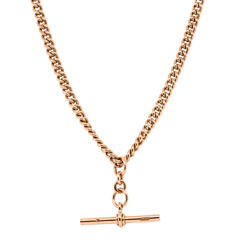 Vintage 9ct Rose Gold Curb Link Fob Chain-Necklace-Walker & Hall