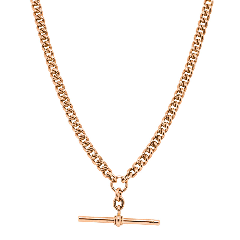 Vintage 9ct Rose Gold Curb Link Fob Chain-Necklace-Walker & Hall