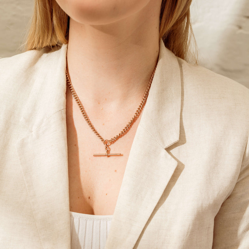 Vintage 9ct Rose Gold Curb Link Fob Chain-Necklace-Walker & Hall