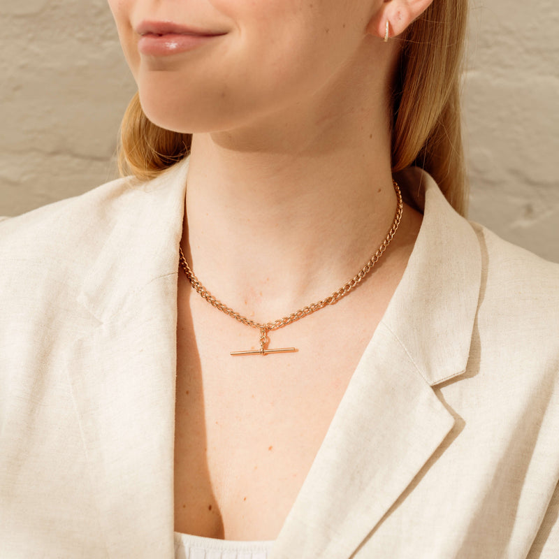 Vintage 9ct Rose Gold Curb Link Fob Chain-Necklace-Walker & Hall