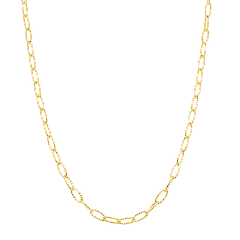 9ct Yellow Gold Textured Oval Link Chain-Necklace-Walker & Hall