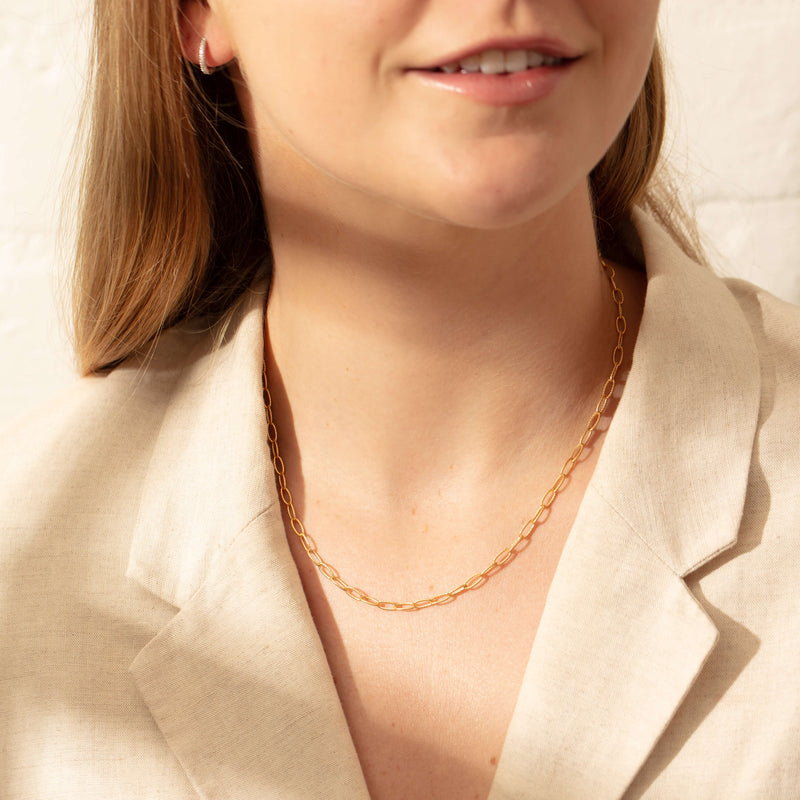 9ct Yellow Gold Textured Oval Link Chain-Necklace-Walker & Hall