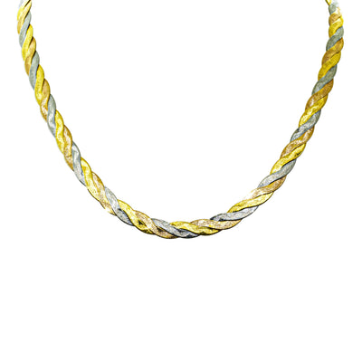 Deja Vu 18ct Tri-Tone Gold Flat Fancy Link Necklace-Necklace-Walker & Hall