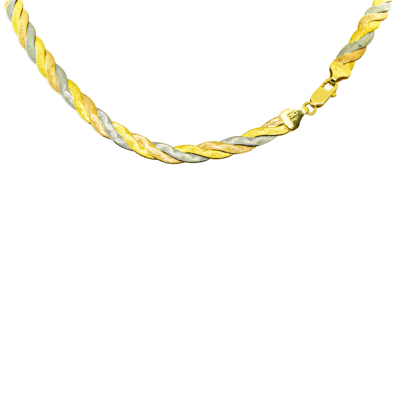 Deja Vu 18ct Tri-Tone Gold Flat Fancy Link Necklace-Necklace-Walker & Hall