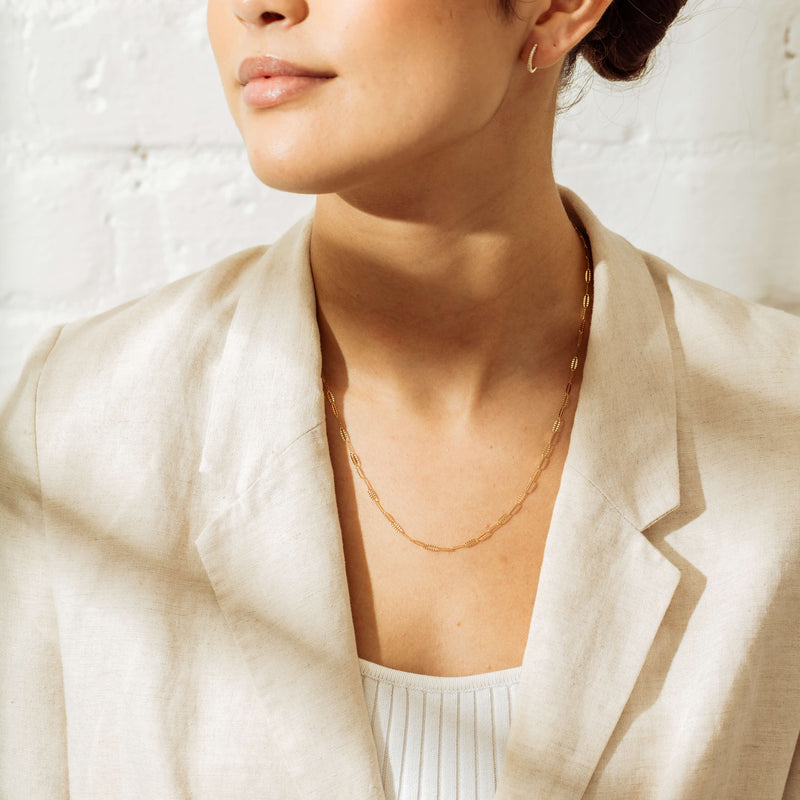 18ct Yellow Gold Navette Chain-Necklace-Walker & Hall