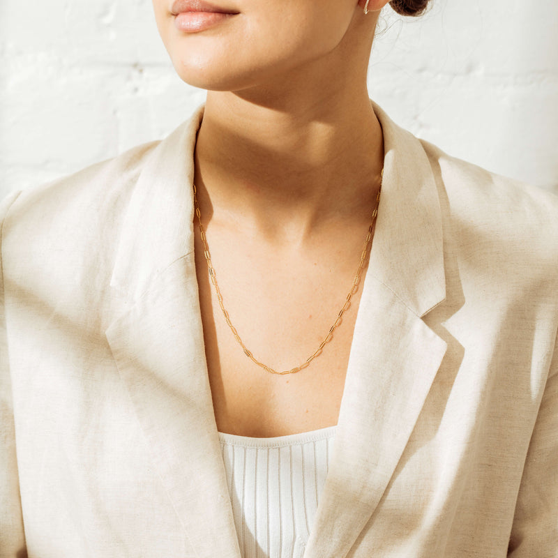 18ct Yellow Gold Navette Chain-Necklace-Walker & Hall