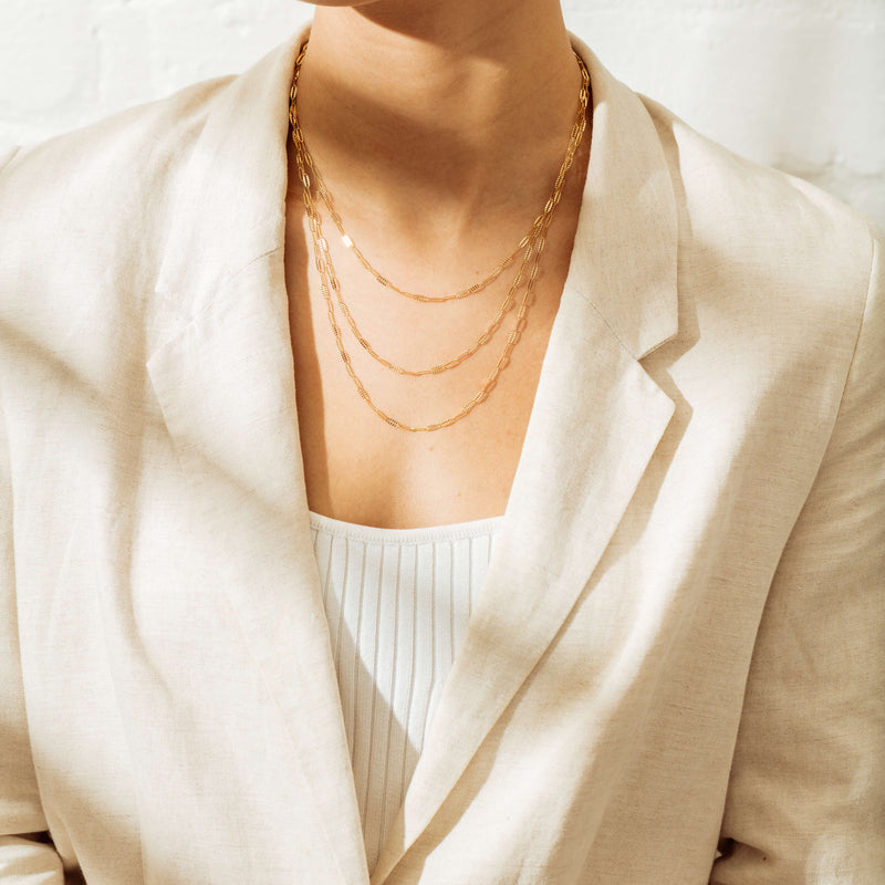 18ct Yellow Gold Navette Chain-Necklace-Walker & Hall