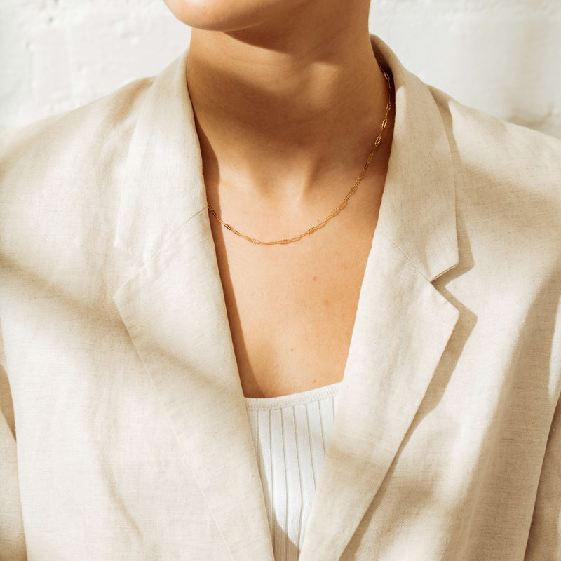 18ct Yellow Gold Navette Chain-Necklace-Walker & Hall